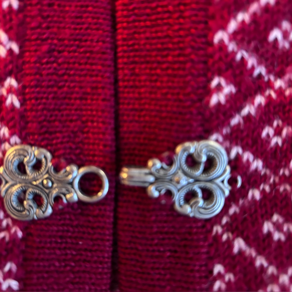 Vintage Talbots Red and White Nordic Faire Isle Wool Cardigan Size Large - Picture 3 of 6
